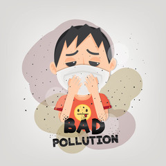 Manl is wearing n95 mask to protect outdoor air pollution. PM 2.5 in dust meter.