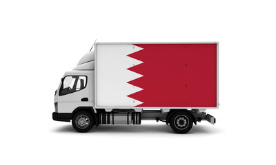 Delivery van with Bahrain flag. logistics concept