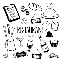 Hand drawing styles for Restaurant items. Restaurant Doodle.