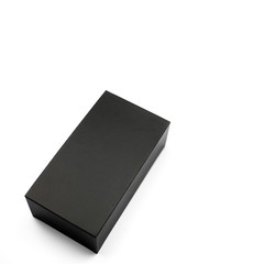 Closed black box of textured cardboard on white background. Isolated..