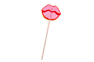 beautiful candy in the shape of lips on a white isolated background