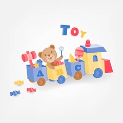 Obraz premium Toy train on white background. Toys in colorful train. - Vector