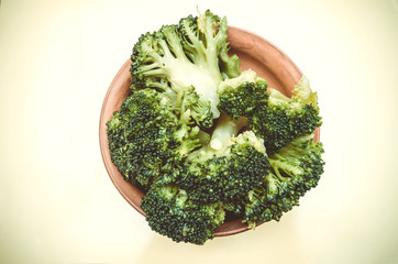 broccoli sprig lies on the table, asparagus cabbage