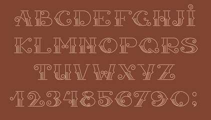 Alphabet tattoo style. Art nouveau style. Vector illustration.