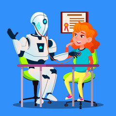 Medical Robot Treating A Patient Vector. Isolated Illustration
