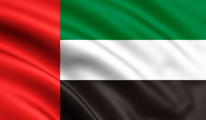 United Arab Emirates flag blowing in the wind. Background texture. 3d rendering, wave - Illustration