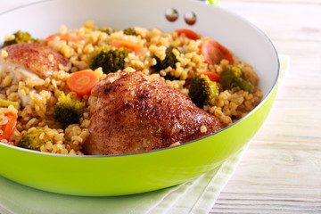 Chicken thighs with broccoli,