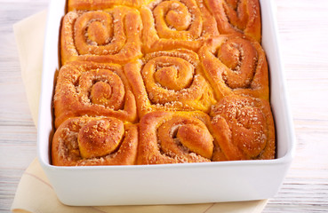 Pumpkin sweet swirl buns with spicy filling