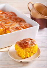 Pumpkin sweet swirl buns with spicy filling