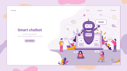 Fototapeta na wymiar Flat Illustration Smart Chatbot Welcomes Customer