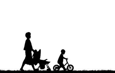 silhouette happy family on white background