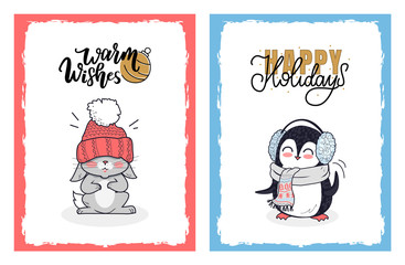 Christmas Greeting Card with Cartoon Animals
