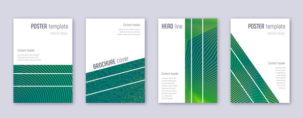 Geometric brochure design template set. Green abst