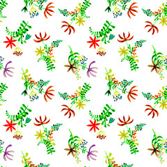 Cute watercolor floral seamless pattern. Green boh