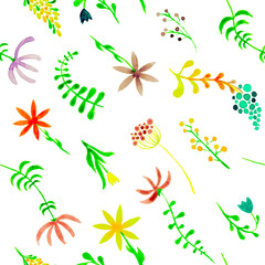 Fototapeta na wymiar Cute watercolor floral seamless pattern. Green boh