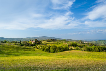 Sunset landscape of Tuscany farms