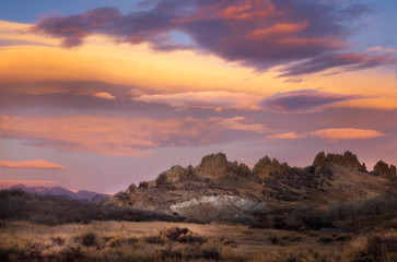 Fototapeta na wymiar Colorful Sunrise Clouds over Loveland's Devil Backbone Open Space