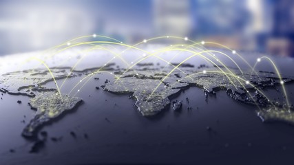 Connection lines Around map , Futuristic Technology Theme Background with Light Effect.Global International Connectivity Background.3d illustration