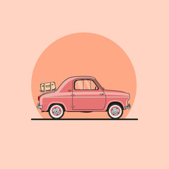 vector pink travel retro car 