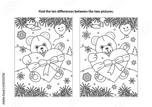 "Valentine's Day find the ten differences picture puzzle and coloring ...