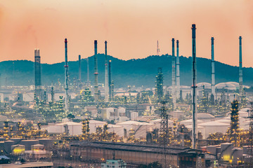 Refinery plant with sunset