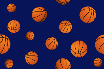 Obraz premium Vector seamless pattern with basketball on blue background.