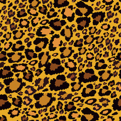 Vector Seamless pattern of leopard skin in yellow and brown on yellow background, Wild Animals pattern for textile or wall paper