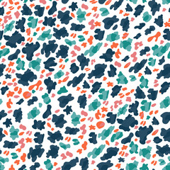 Vector Seamless pattern of leopard skin in bright green, blue, pink and orange on red background, Wild Animals pattern for textile or wall paper, illutration leopard print