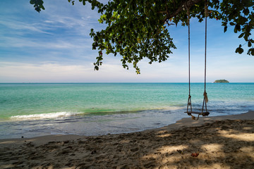 Seascape, rope swing on the beach Lonely Beach, Koh Chang island.