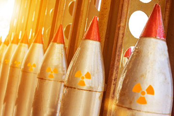 nuclear missiles aimed upwards. combat readiness. weapons, army.