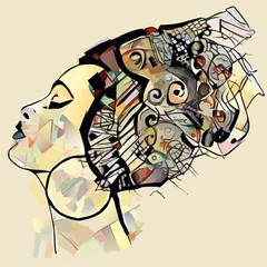 Stickers pour porte Art Studio Portrait de jolie femme africaine avec chapeau (profil)