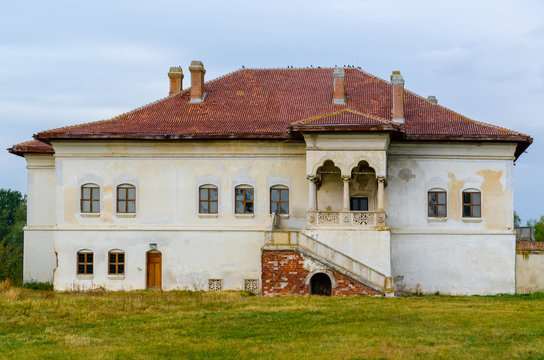 Old traditional Romanian house of type "cula" from southern Romania, Muntenia area. Abandoned medieval house of boyars from South Romania.