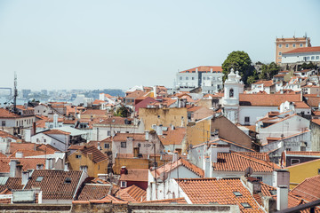 Skyline view of town in city of Lisbon, Portugal
