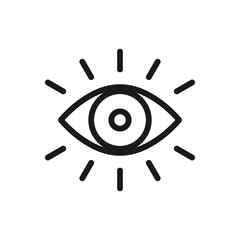 Eye icon thin line for web and mobile, modern minimalistic flat design. Vector dark grey icon on light grey background.