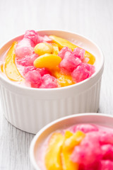 Tub Tim Krob ,Stuffed Water Chestnut in Syrup and Coconut Milk