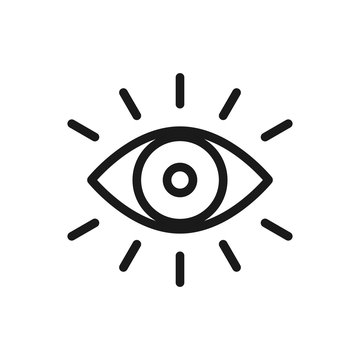 Eye icon thin line for web and mobile, modern minimalistic flat design. Vector dark grey icon on light grey background.