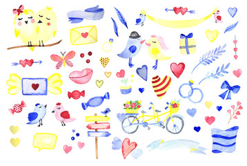 Watercolor hand drawn set for wedding design