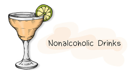 Vector Illustration of nonalcoholic drinks with cocktail glass sketch style