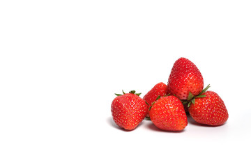  Healthy group of strawberry and slash cut strawberry with white background. Have some space for write wording 
