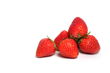 Healthy group of strawberry with white isolated background. Have some space for write wording 