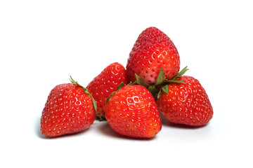  Healthy group of strawberry with white isolated background. Have some space for write wording 