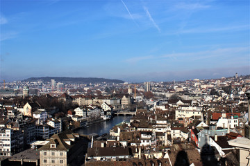 Naklejka premium Zurich, Switerland from above seen from cathedral. sunny day in Zurich. 