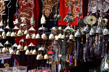 Small bells in the temple. Selection focus.