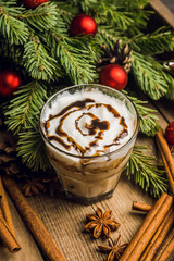 Sweet creamy latte on rustic background. Selective focus. Shallow depth of field.