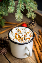 Sweet creamy latte on rustic background. Selective focus. Shallow depth of field.