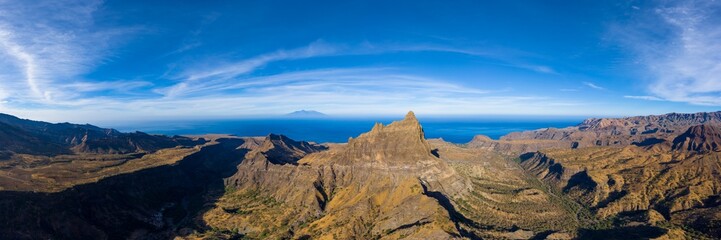 Fototapeta na wymiar Aerial Panoramic view of Rebeirao Manuel in Santiago island in Cape Verde - Cabo Verde