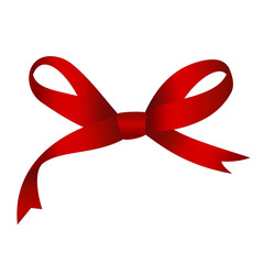 Vector Shiny Red Satin Gift Bow Close up Isolated on White Background