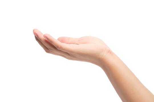 Hands holding something on white background with clipping path.