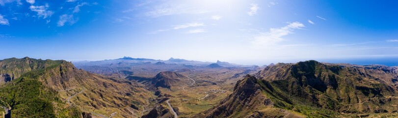 Aerial Panoramic view of Serra Malagueta natural parc in Santiago island in Cape Verde - Cabo Verde