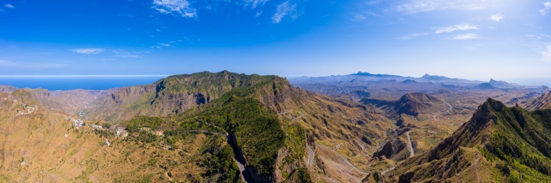 Aerial Panoramic view of Serra Malagueta natural parc in Santiago island in Cape Verde - Cabo Verde
